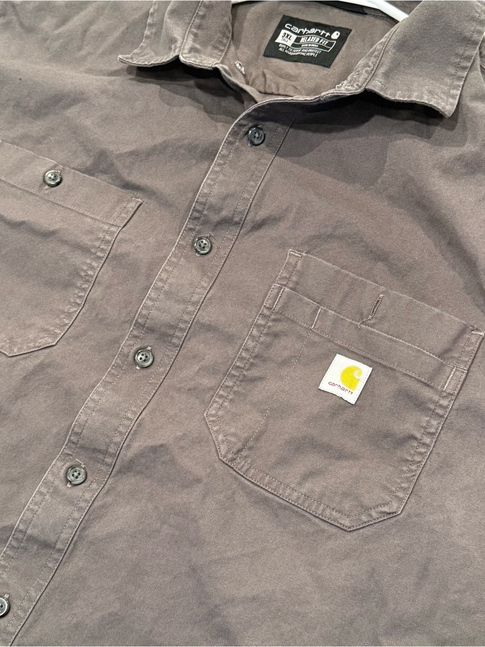 Carhartt Rugged Flex Mens Button Down Shirt 3XL Gray Stretch Short Sleeve